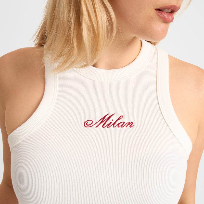 AC MILAN WOMEN'S WHITE CROP TOP WITH EMBROIDERY